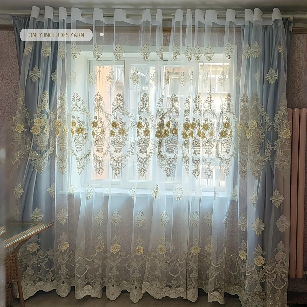 Balcony curtains,partition curtains,classic and elegant white embossed embroidered yarn,bedroom decorative curtains,door curtain