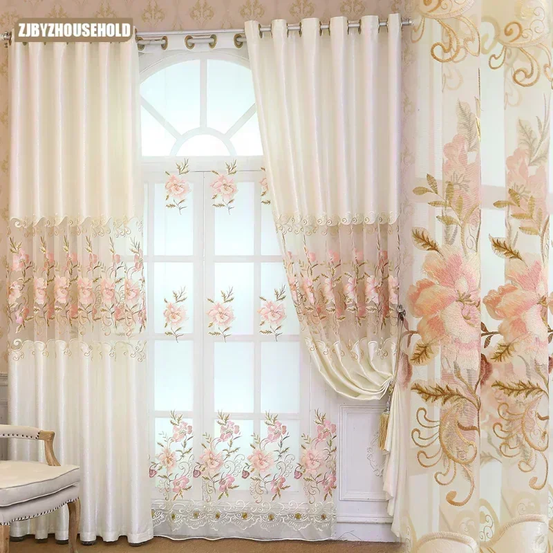 

Curtains for Living Dining Room Bedroom New Style European Curtain Flower Yarn Jacquard Fabric Product Customization Window