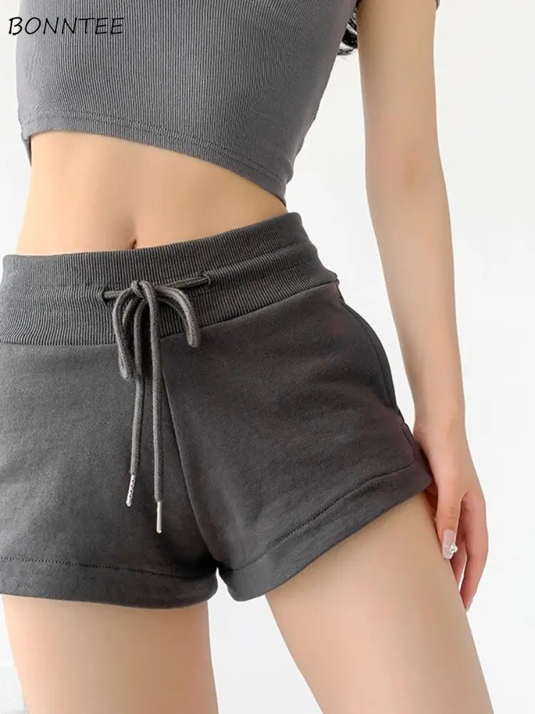 

Shorts Women Solid Bandage Designed Sporty Leisure Basics All-match Graceful Korean Style Young Students Delicate Cozy Tender