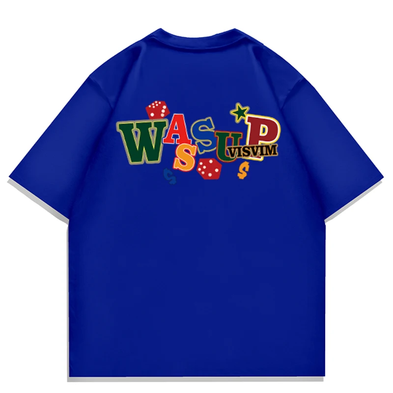 

WASSUP Китайско-шикарная американская хип-хоп футболка с короткими рукавами и короткими рукавами для мальчиков, летняя свободная мужская тяжелая хлопковая футболка