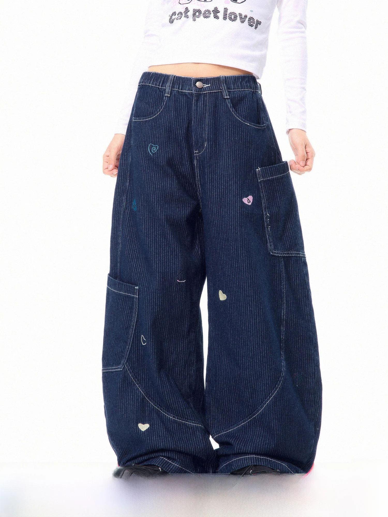 

Повседневные джинсы-клеш с вышивкой в американском стиле, женские, свободного кроя, с эффектом стройности, из смесового хлопка и полиэстера