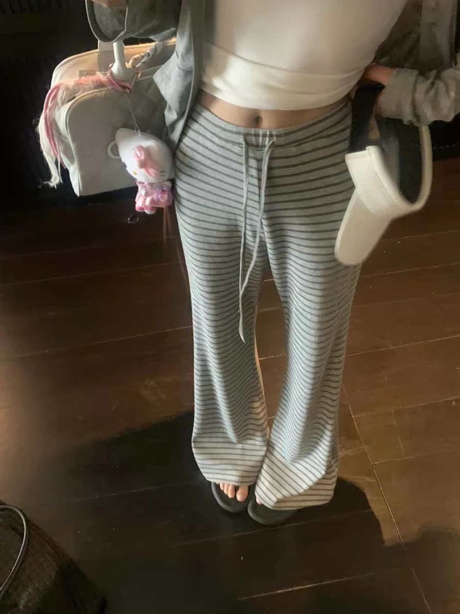 

Striped Lazy Pants Breathable Drapey Casual Micro Flared Women's Summer Soft Drape Comfortable Versatile Slim Straight Leg Tr...