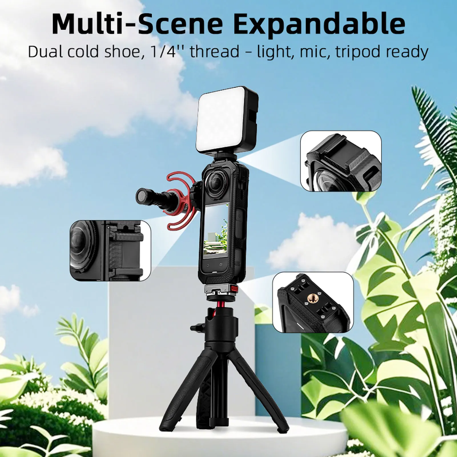 Action Camera Protective Cage ABS Shockproof Camera Protective Housing Case Secure Lock with 1/4 Inch Screw Hole for Microphone