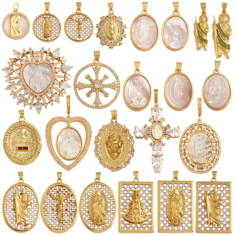 Colgante único religioso con dijes de corazón de amor de la Santísima Virgen María, suministros de collar de joyería de Micro circón chapado en oro de 18 quilates K31