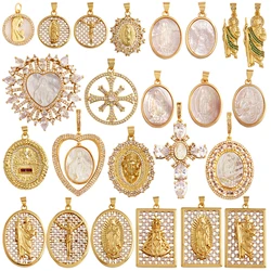 Unique Religious Jesus Holy Virgin Mary Love Heart Charms Pendant,18K Gold Plated Micro Zircon Jewelry Necklace Supplies K31