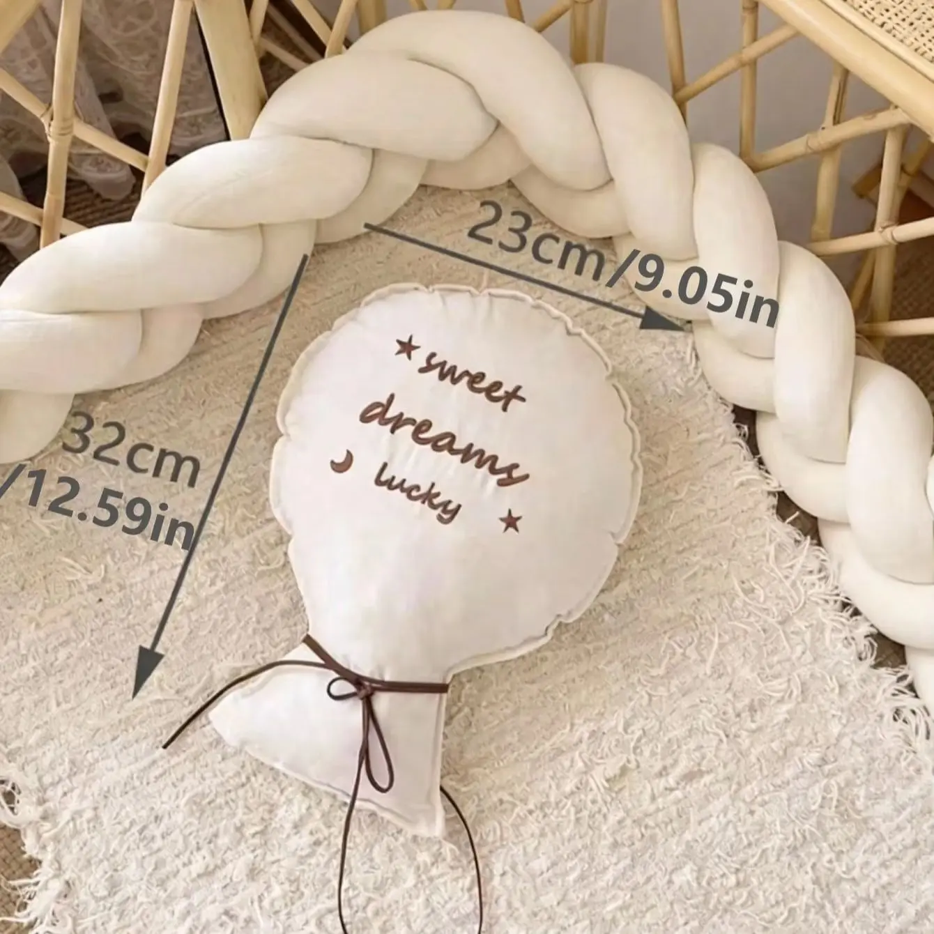 Balloon Shape Baby Throw Pillow with Sweet Dreams Lucky Embroidery, Soft Cotton Nursery Decor Cushion, Cute Stuffed Pillow for I