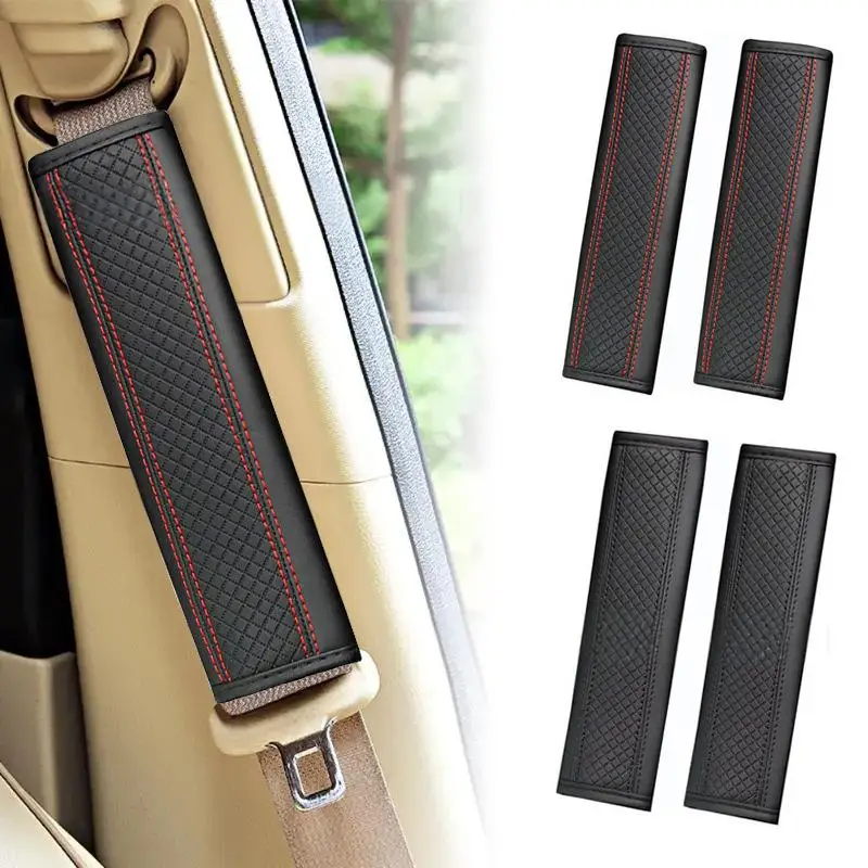 PU Leather Car Seatbelt Shoulder Pad Pressure-Relieving Comfort Seatbelt Protective Cover Stylish Embossed Car Accessories