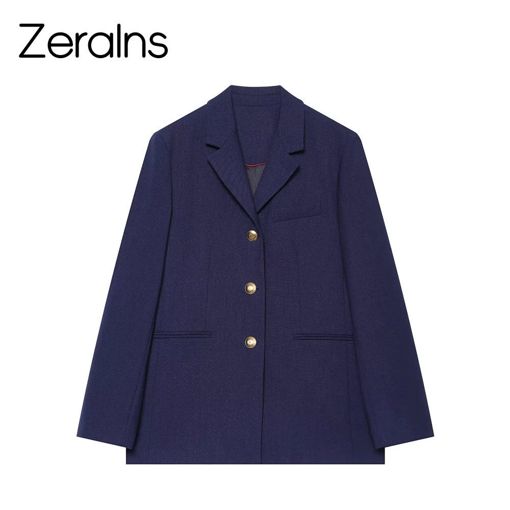 ZERAINS European Women's Fashion 2026 New Collection Solid Color Long Sleeve Button-Up Blazer High-Waisted Long Pants Set