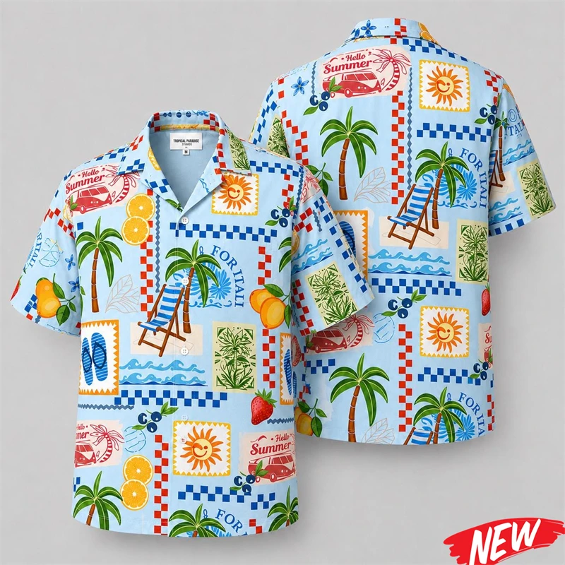 Summer 3D Printed Hawaiian Shirt For Beach Lovers Vacation Outfit Travel Short Sleeve Shirts Men Street Loose Button Blouse