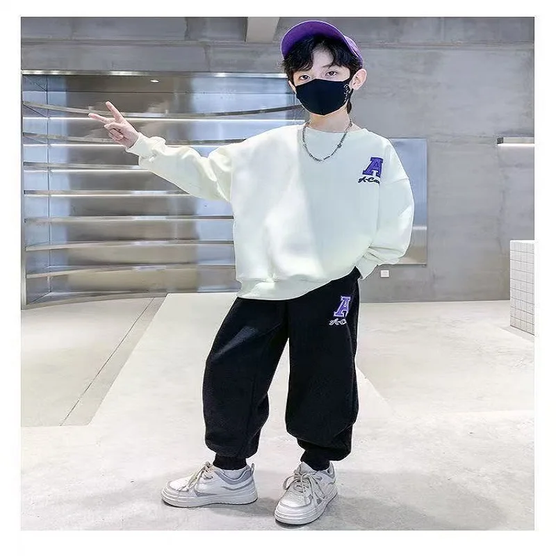 الربيع طفل الفتيان الملابس مجموعة الأطفال على الوجهين خطابات الطباعة البلوز أعلى وزرة أسفل قطعتين دعوى رياضية #2