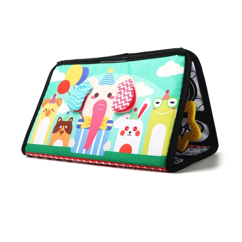 Tummy Time Mirror Baby Book with Teether, High Contrast Montessori Sensory Toy