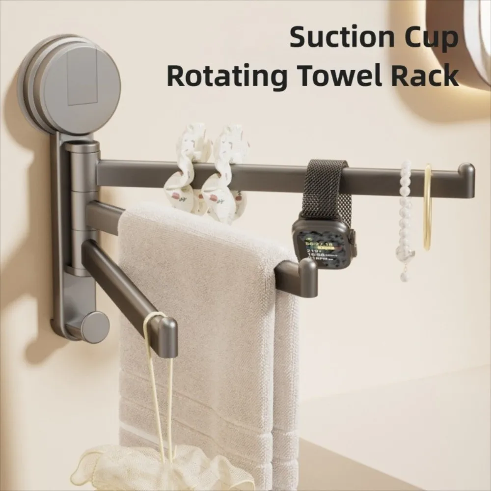 

No Need To Drill Suction Cup Rotating Towel Rack Towel Holder Towel Hanger Multi-bar Folding Rack Wall Mounted Rotatable