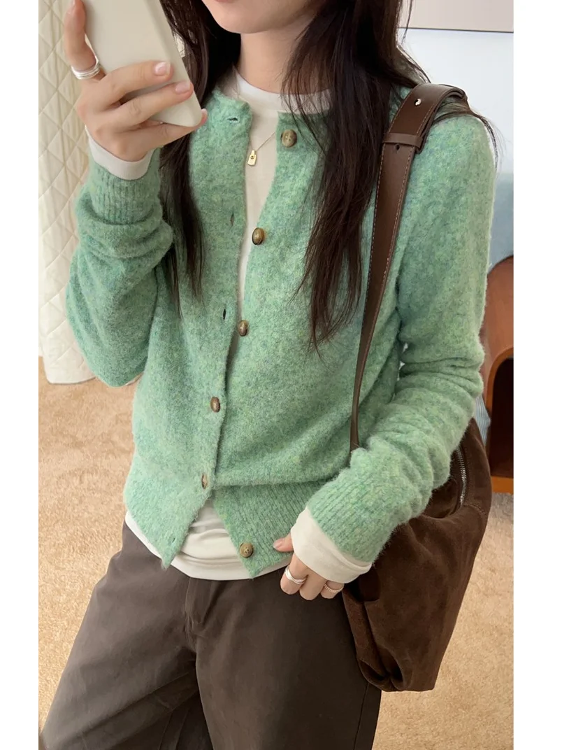 

Sweetknit Wool Blend een round Ne Knitted Open Cardigan Early Autumn Vintage Sle Women's Knitted Sweater Y3925