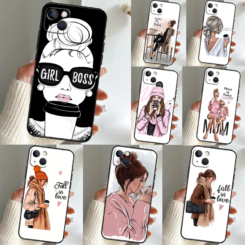 الأميرة أنثى بوس القهوة قضية الهاتف آيفون 17 16 15 14 13 11 12 برو ماكس ميني 15 16 زائد 16e 17 الهواء فوندا غطاء