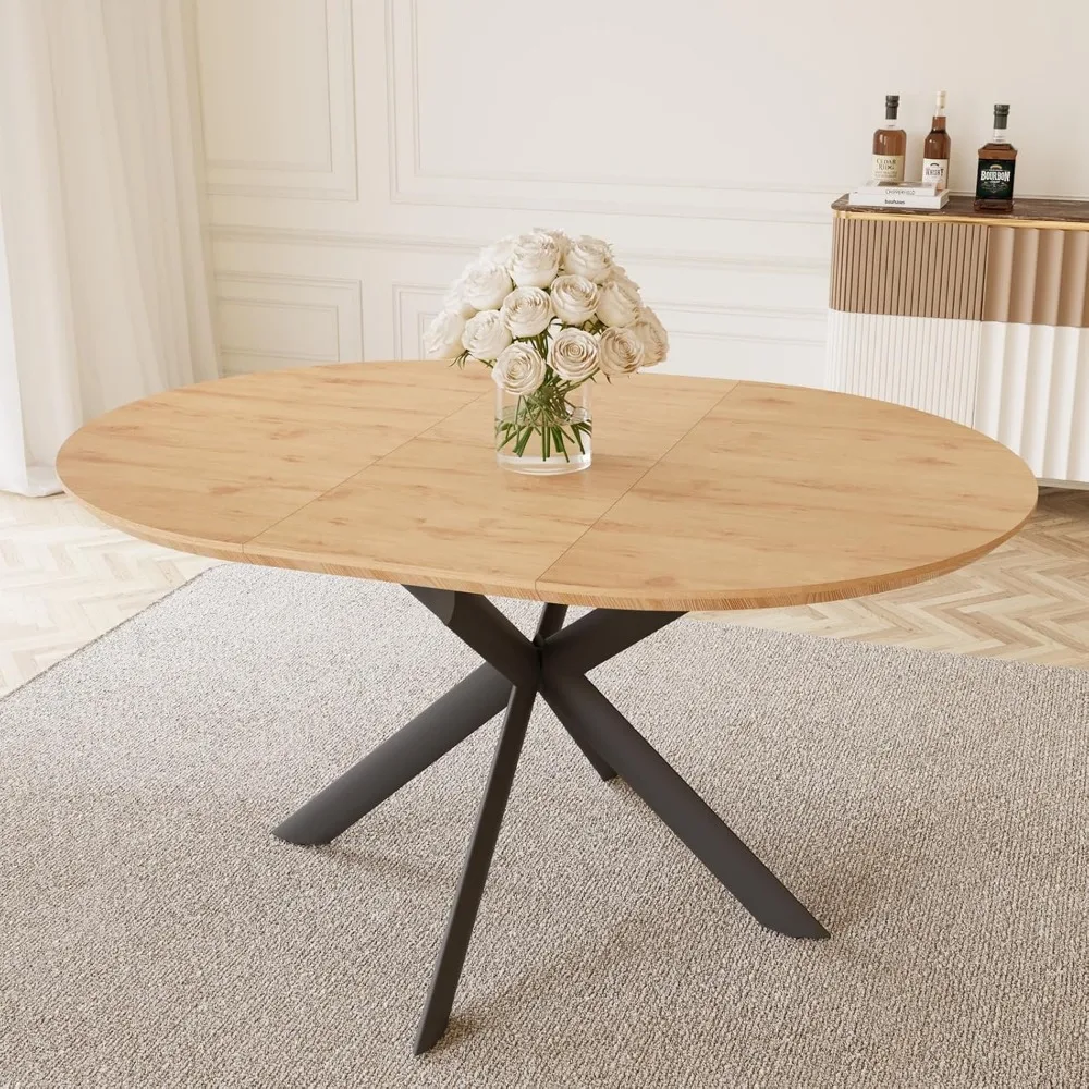 

43.2"-59.1" Extendable Round Dining Table, Mid Century Modern Wooden Round Table, Leisure Oak Coffee Table,Saving Space