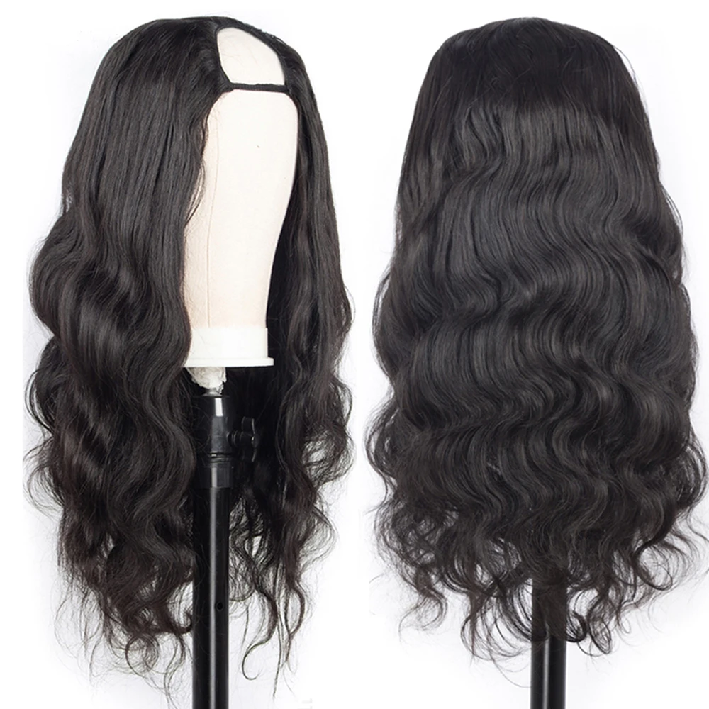 Парики Megeen U-образной формы, волнистые, маленькие, не оставляющие следов человеческие волосы, без клея, без пришивания, парики, перуанские натуральные волосы 18-30 дюймов для женщин