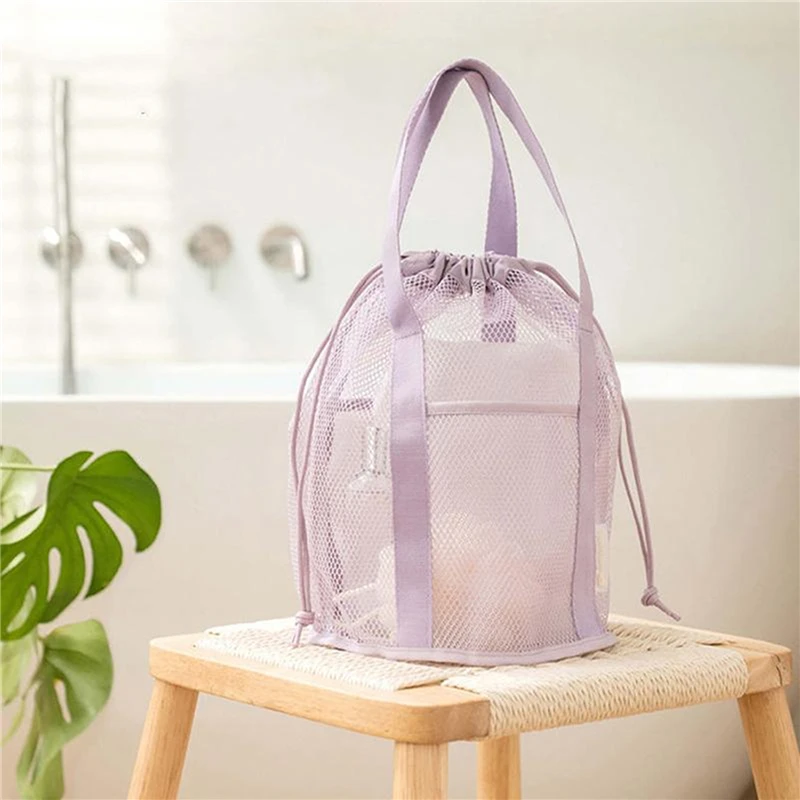 Travel Large Capacity Mesh Nylon Cosmetic Bag Organizer Foldable Casual Mesh Drawstring Bags Rope Bundle Pocket Swim Washing Bag