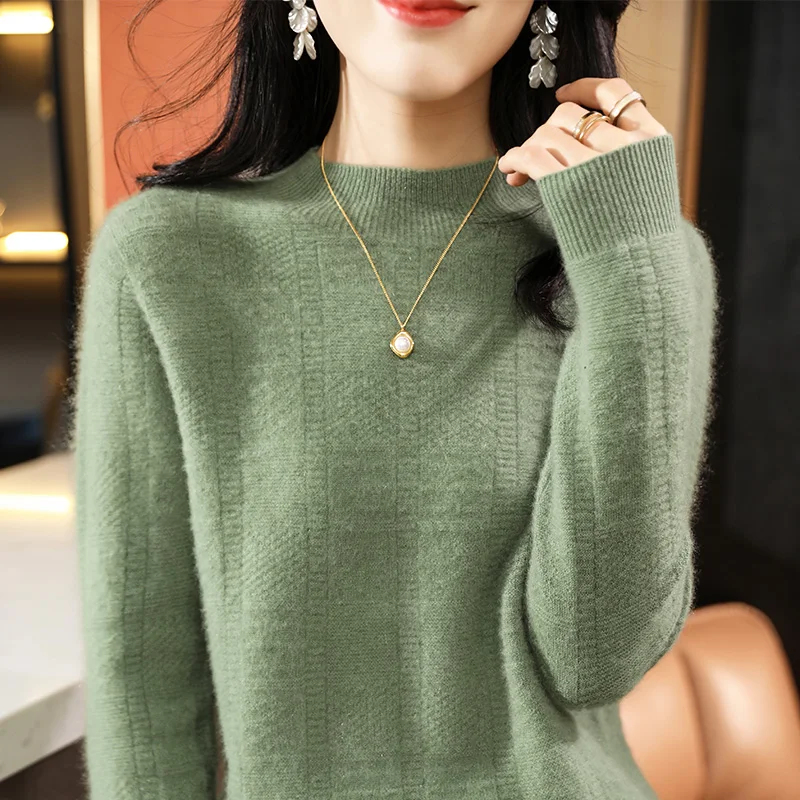 LDZWSM 100% wool cashmere sweater women's sweater high-necked long-sleeved pullover for autumn and winter warm pullover top