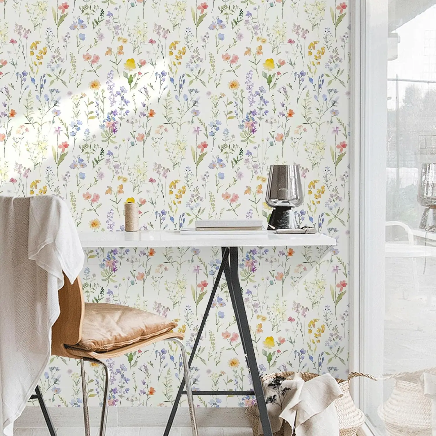 ورق جدران قابل للتقشير واللصق على شكل زهور، ورق اتصال بوهو، ورق حائط ذاتي اللصق قابل للإزالة لديكور غرفة نوم الحمام