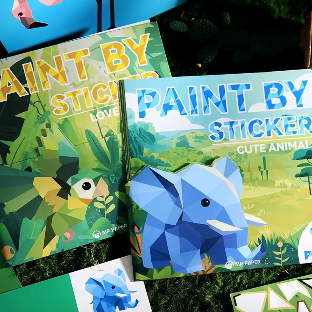 كتاب ملصقات مصنوع يدويًا ثلاثي الأبعاد طلاء مجمع هندسي بواسطة ملصق طفل ألعاب تعليمية حيوانات كرتونية للأطفال ملصقات يدوية
