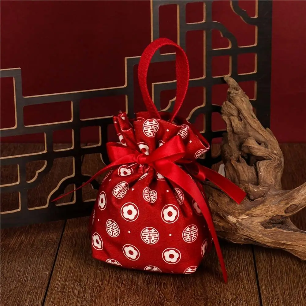 Floral Canvas Drawstring Bag Letter Large Capacity Small Flower Wrist Bag Jewerly Packing Bag Storage Bag Bowknot Handbag