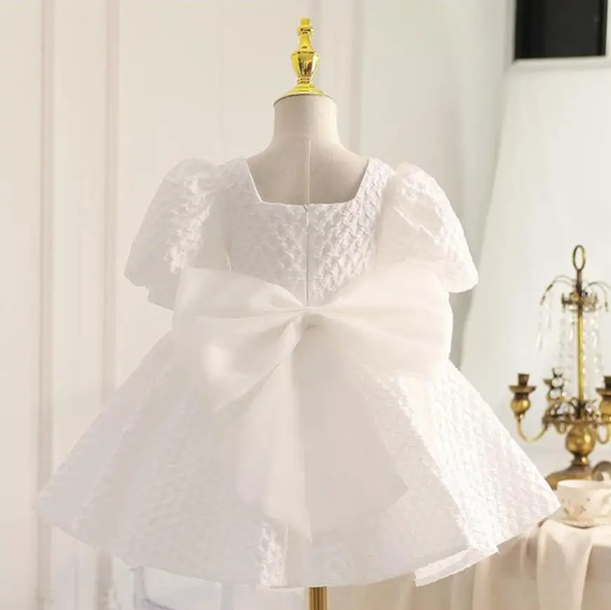 NEW Children's Boutique Evening Gown Bow Puff Sleeve Design Wedding Birthday Baptism Eid Party Girls Dress A3577