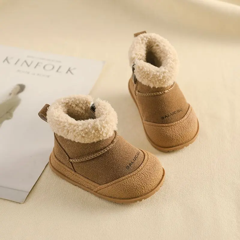 Toddler Kids Winter Snow Boots, Curly Furry Collar, Side Zipper, Warm Lining, Non Slip Sole for Cold Weather Daily Wear