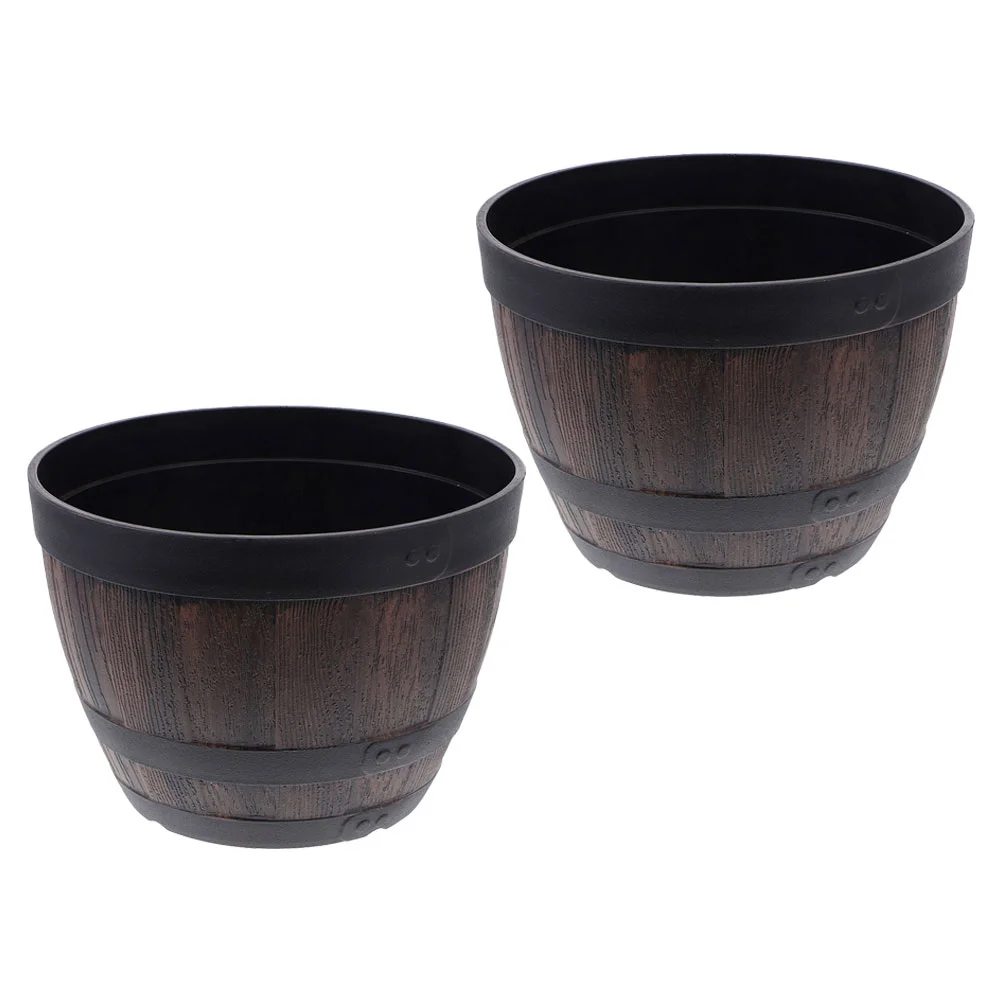 

2 Pcs Wooden Bucket Flowerpot Vintage Barrel Planter Garden with Holes Outdoor Shaped Plastic Barrels for Plants Planters Style
