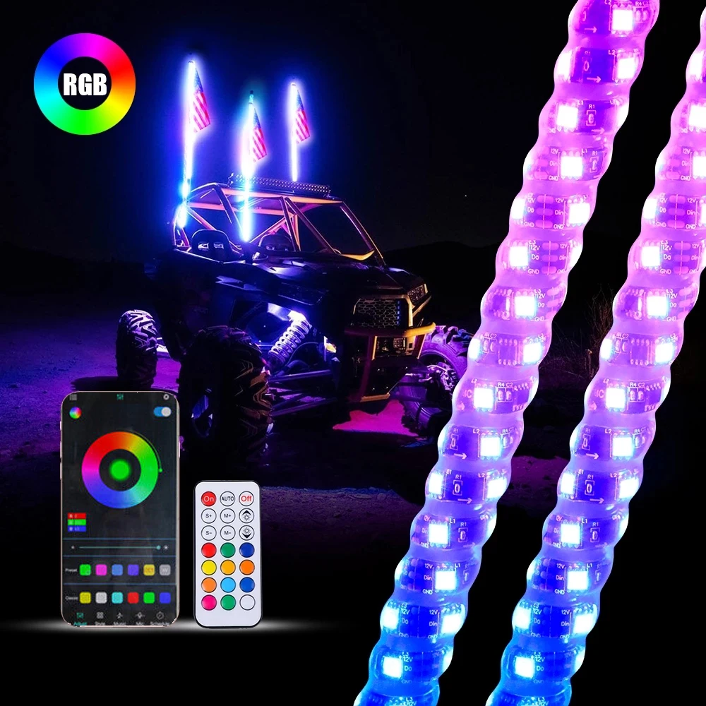 

2/3/4FT LED Whip Light RGB Waterproof Multi-Color Flagpole Lamp Bowlight for Offroad Sand Rails/Buggies, SxS, ATV/UTV,RZR,Trucks