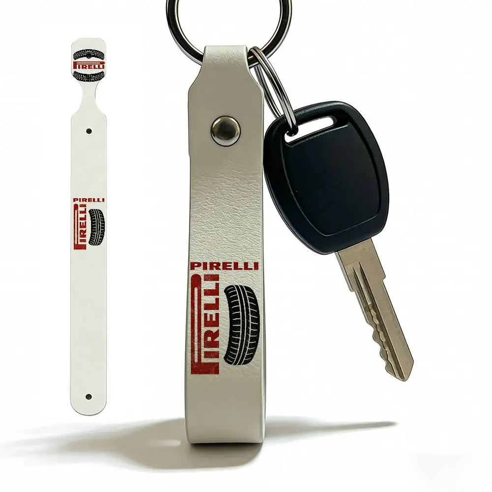 For Logo PIRELLI Soft PU Leather Motorcycle Keychain Lightweight Key Holder For Scooter Racing