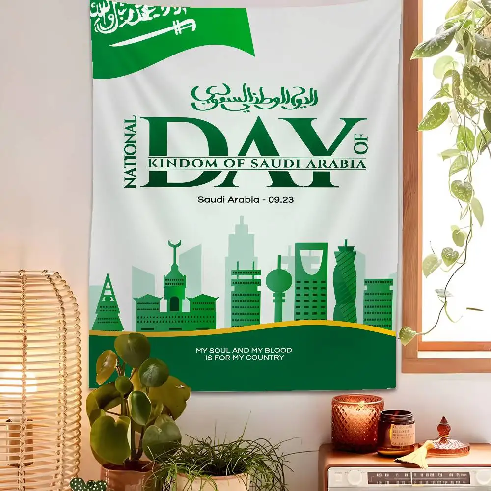 

Saudi Arabia National Day Tapestry Bedroom Living Bar Garden Outdoor Microfiber Festival Decoration Background Art Banner