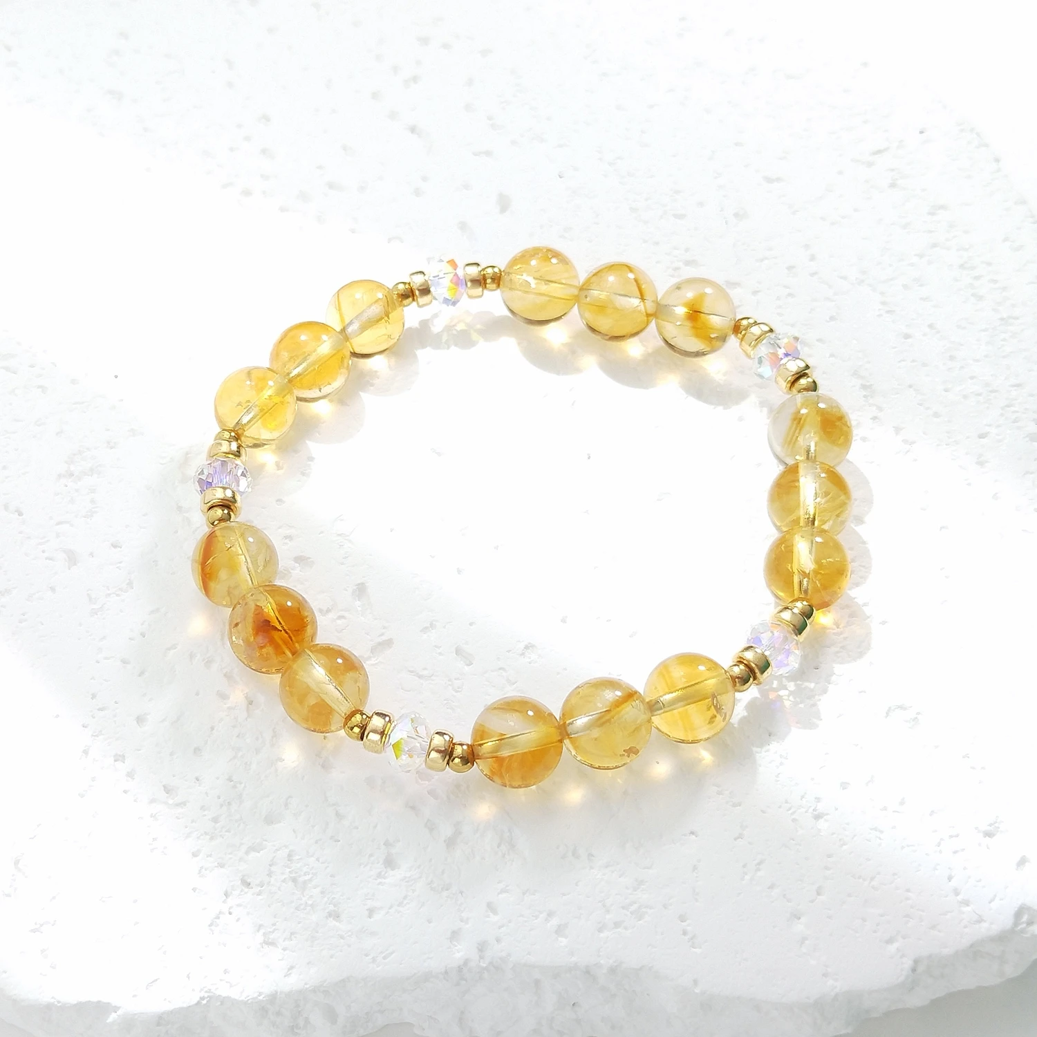 Lii Ji Natural Stone 8mm Citrine American 14K Gold Filled Elastic Bracelet