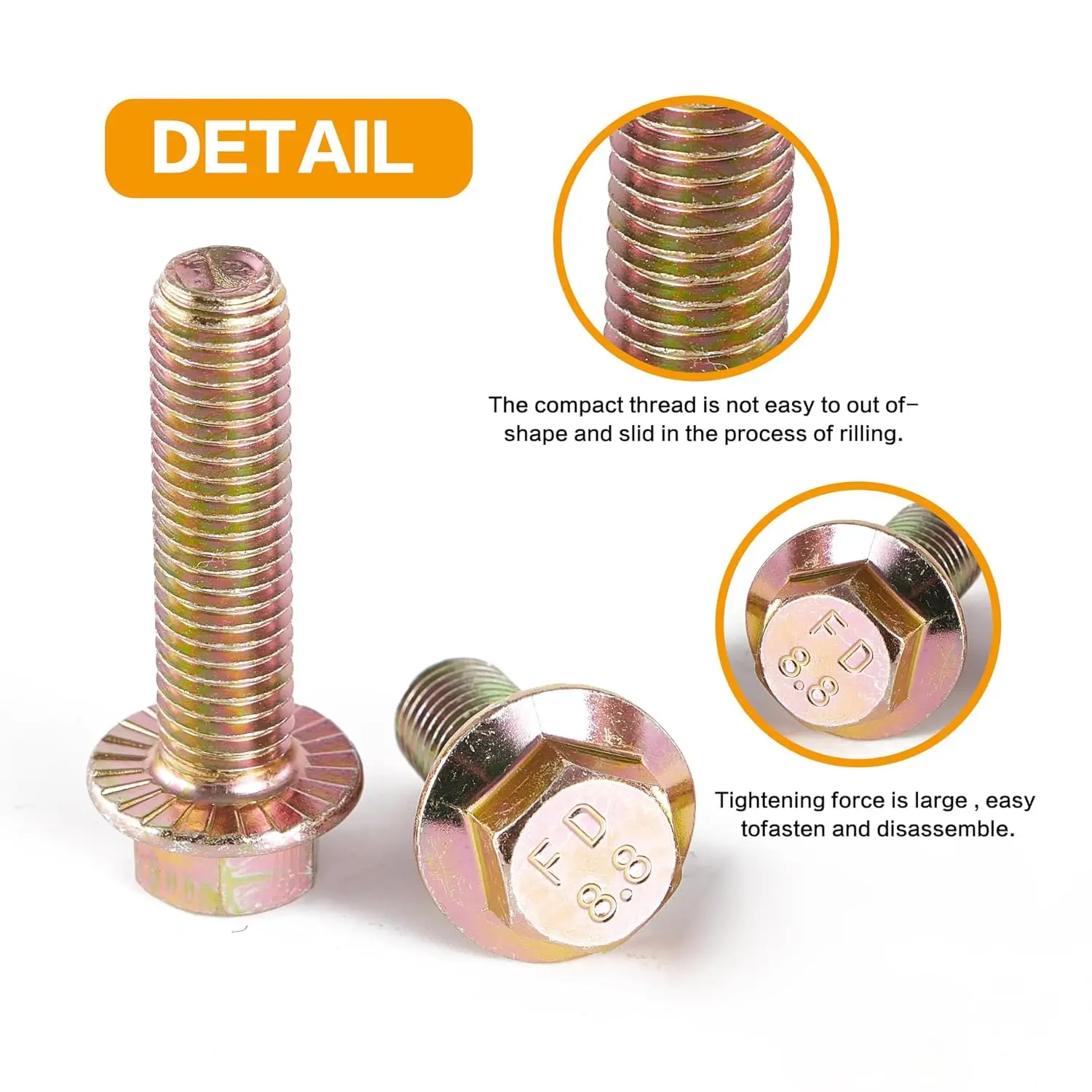 40 قطعة M8 x 25/30/35/40 مللي متر متري شفة مسدس الترباس مع مجموعة متنوعة الجوز ، سبائك الصلب الصف 8.8 ، الأصفر الزنك مطلي #3