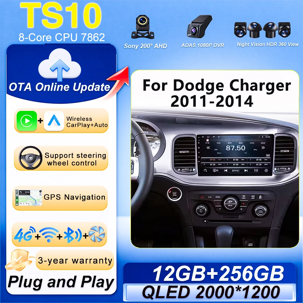 Car Radio For Dodge Charger 2011-2014 Android Carplay Auto Stereo Multimidia Video Player QLED Screen No 2din 9inch Autoradio