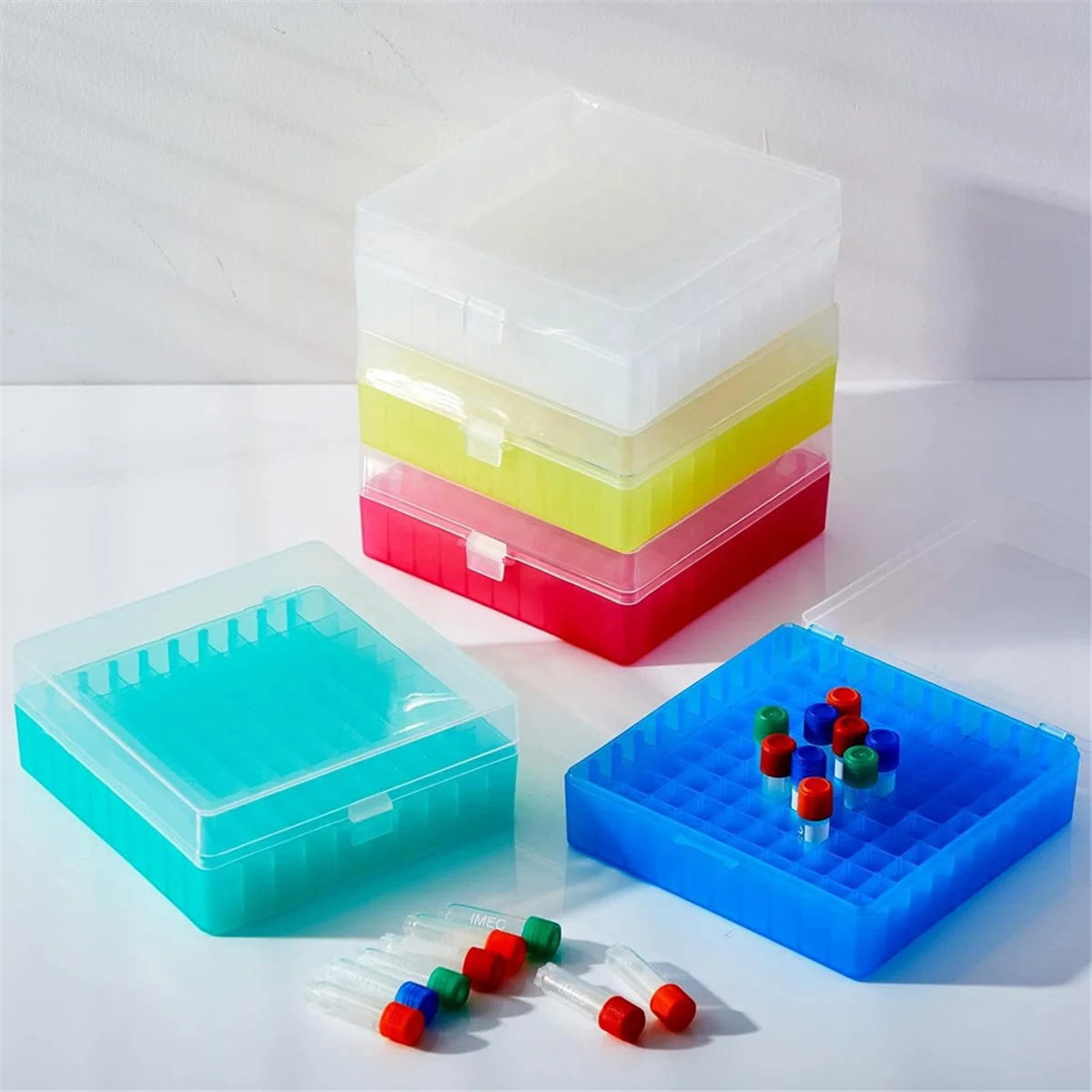 AB52 10 Pack 100 Well Centrifuge Tube Cryogenic Storage Box with Snap Clasp Freezer Box Fit 0.5/1.5/2.0 Ml Vials