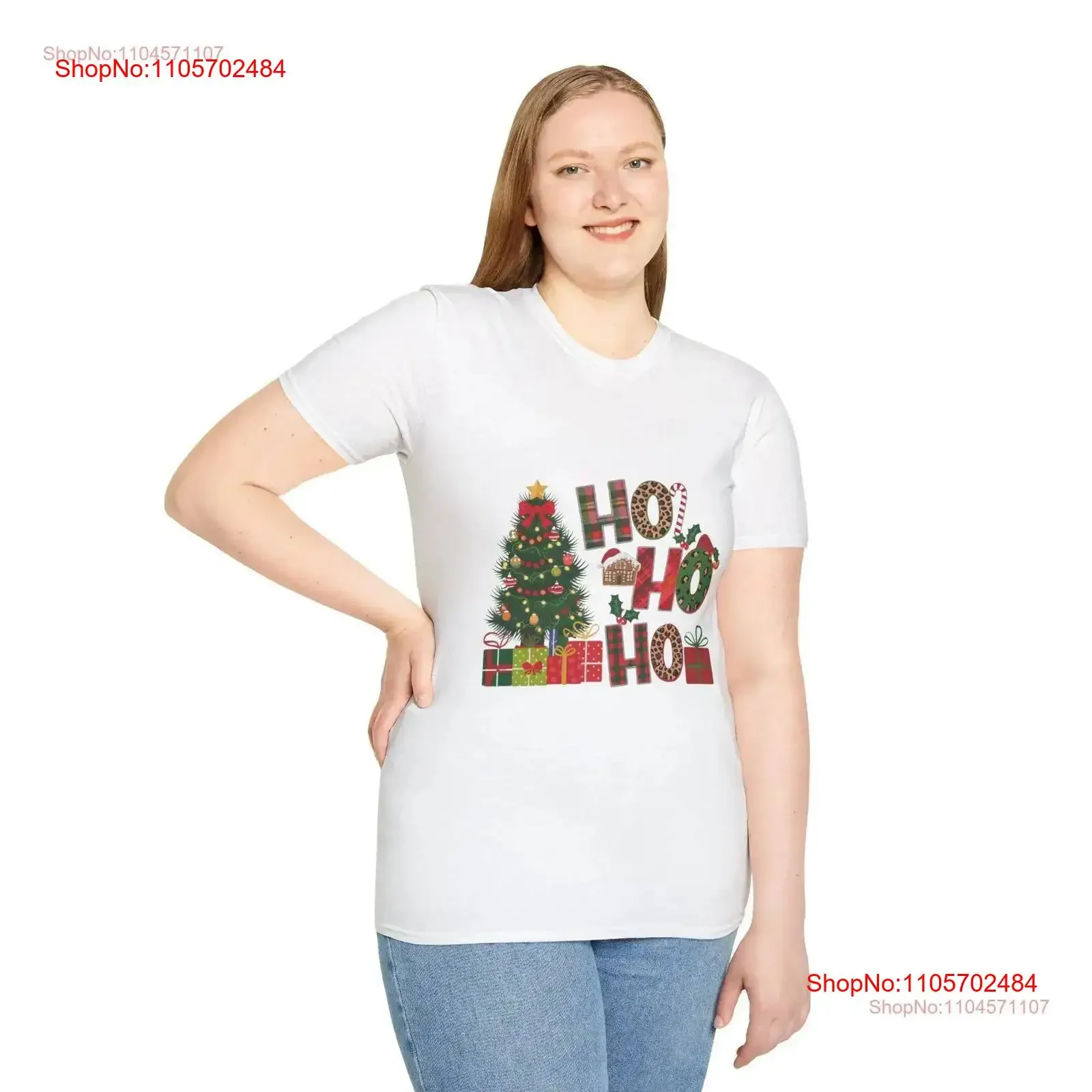 Ho Christmas T Shirt Festive Holiday with Tree s Gingerbread Plaid Leopard Pattern Design vintage Washed Soft Stretched