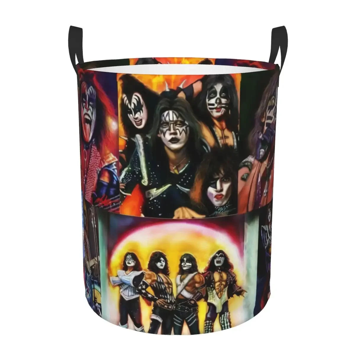 

KISSs Rock & Roll All Nite Party Laundry Basket Foldable Heavy Metal Band Toy Clothes Hamper Storage Bin for Kids Nursery