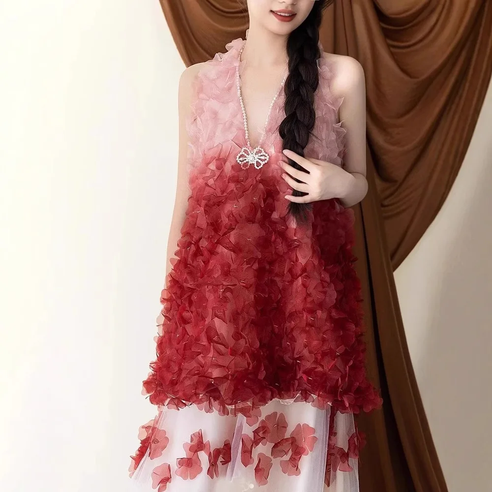 

New Chinese Style Red Halter Morning Gowns Toast Dress 2026 Engagement Wedding Dress Light Luxury Dress for Women