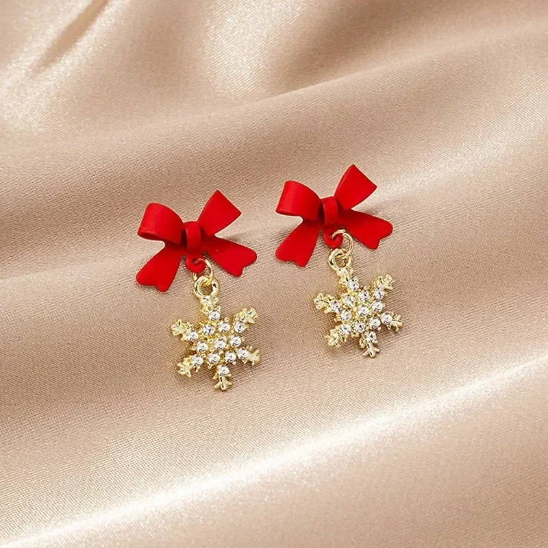 

Sweet Bowknots Snowflake Drop Earrings for Women Girls Trendy Elegant Red Black Ear Accessories Jewelry Earring Charm Xmas Gifts