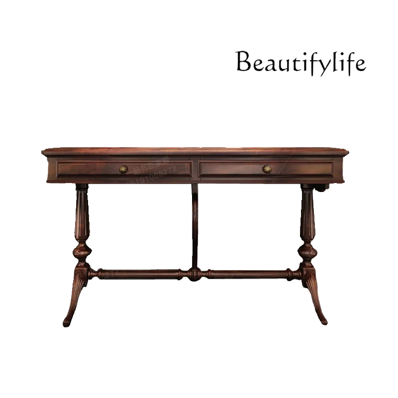 

French medieval style entrance door porch American solid wood carving flower retro wall side table decoration narrow cabinet