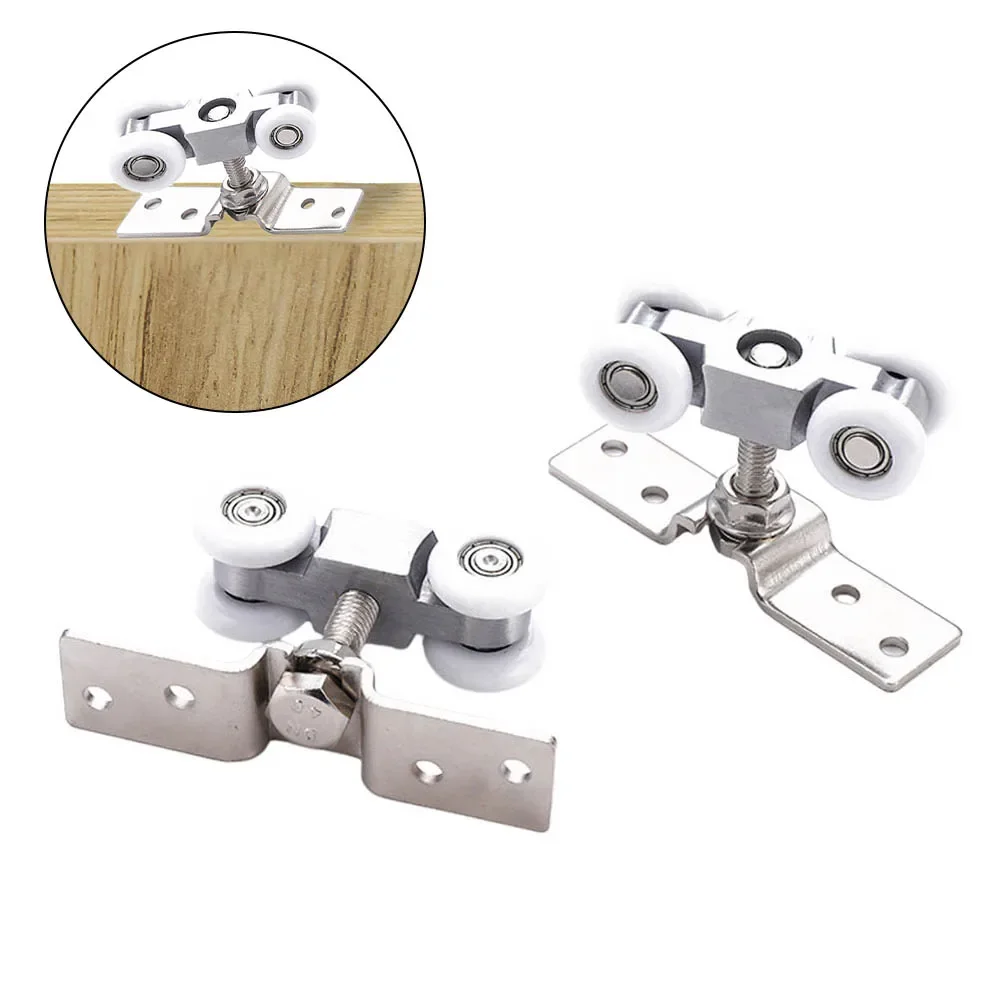 2pcs/set Sliding Door Roller Hardware Slide Doors Pulley 4 Wheels Home Room Wood Door Hanging Wheels Rail Track Pulley