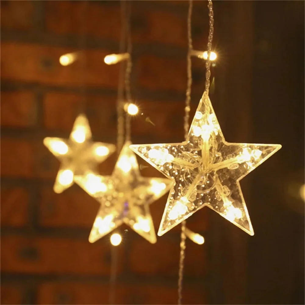 EU Plug 220V Navidad Star LED Fairy Garland Christmas Decorations for Home Outdoor Wedding Decor Holiday Room Curtain Light