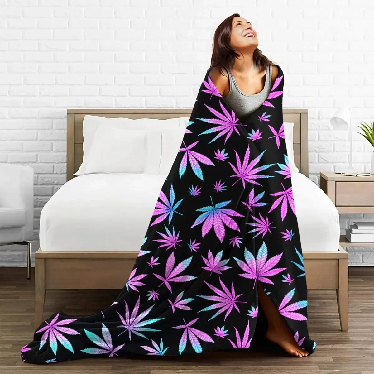 Cannabis Leaves Knitted Blanket Marijuana Weed Leaf Fleece Throw Blankets Bedroom Sofa Decoration Soft Warm Bedsprea