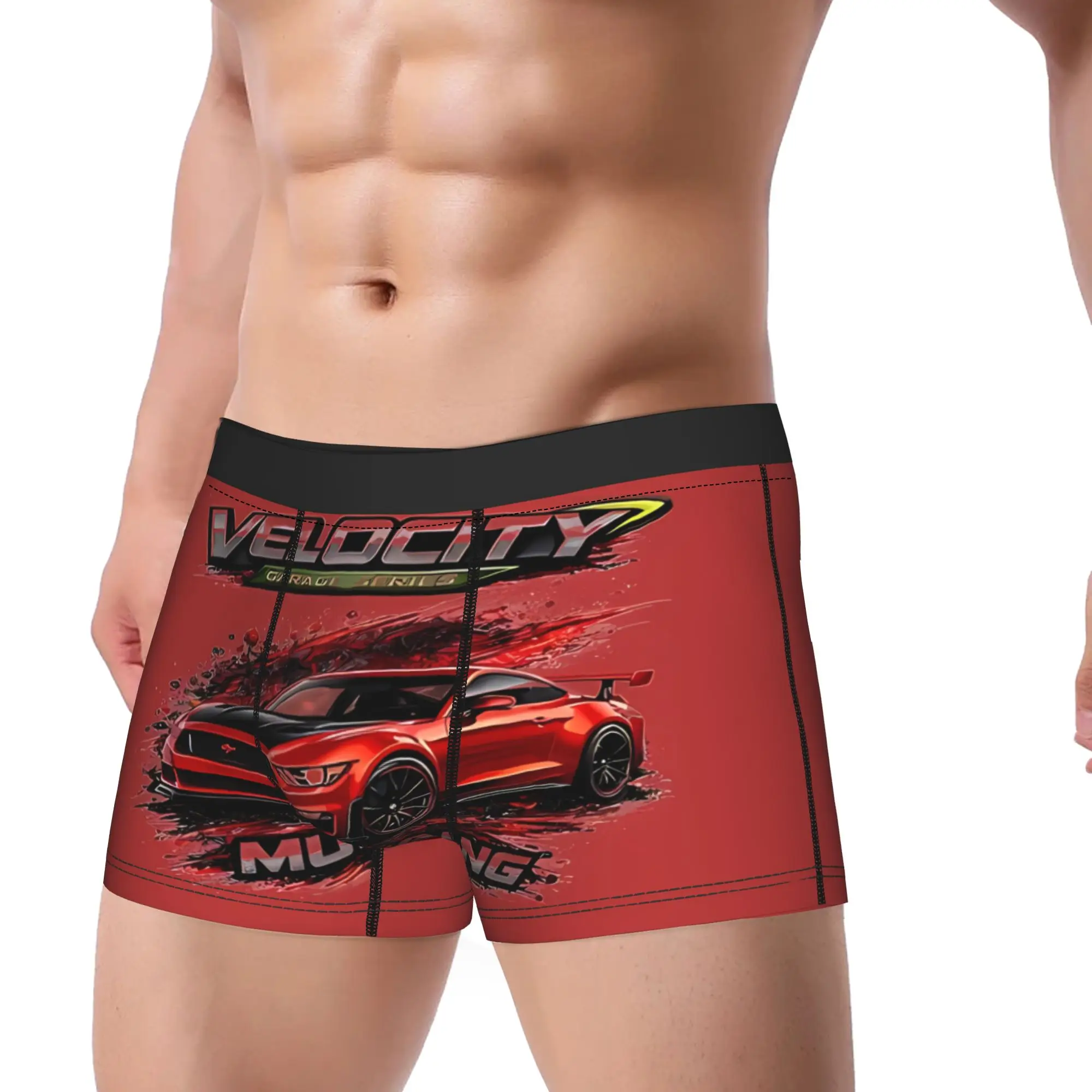 Velocity Garage Red Muscle Car High Street Racing M-Mustang Underpants Homme Panties Men's Underwear Print Shorts Boxer Briefs