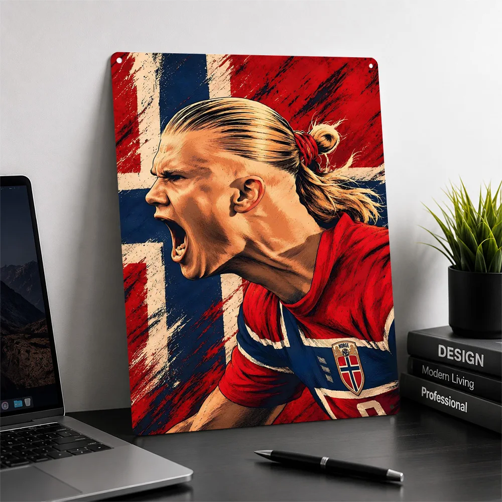 Erling Haaland Norway Soccer Metal Poster Perfect Gift for Fans Lovers Customized Wall Art Metal Sign for Room Decoration Items