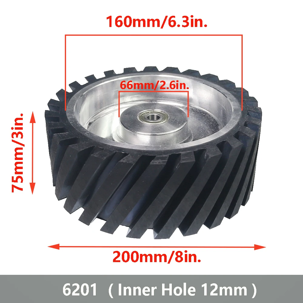 200 * 75 mm gekarteld rubberen contactwiel Dynamisch gebalanceerde riemslijper achterbank spanwiel