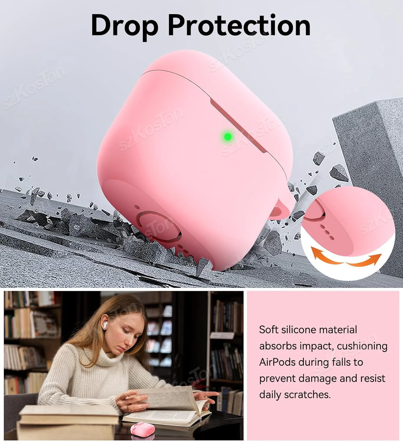 Capa protetora de silicone para airpods 4, capa com cordão compatível com 2024 air pods 4th soft shell com corda e chaveiro