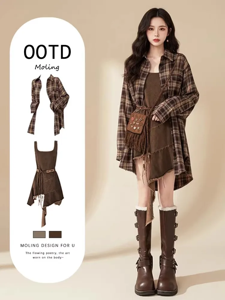 

Women's Western Cowboy Sle Midi Dr Set Travel Outfit assland Tour Clothing Irregular Skirt Long Sve V-Ne irt