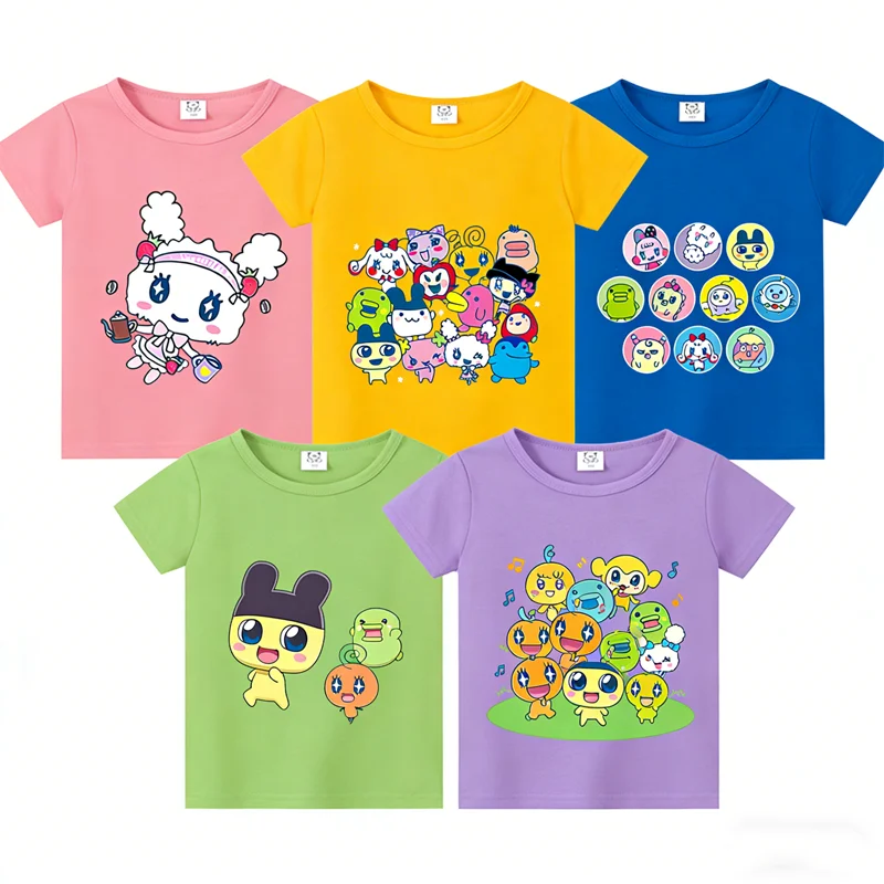 

Tamagotchi Summer Short-sleeve Round Neck T-shirt Print Colorful Shirt Top Fashion Cute Cotton Short Sleeve Tee Casuals Clothing