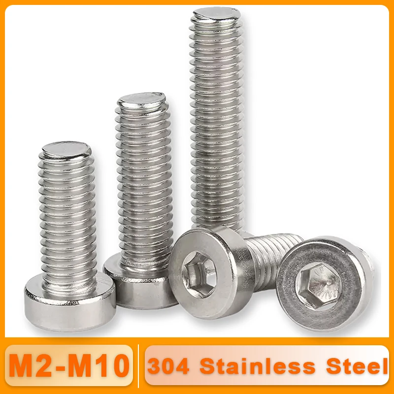 M2 M2.5 M3 M4 M5 M6 M8 M10 DIN7984 304 Stainless Steel Allen Cap Bolt Screw Hex Hexagon Socket Thin Low Short Profile Head
